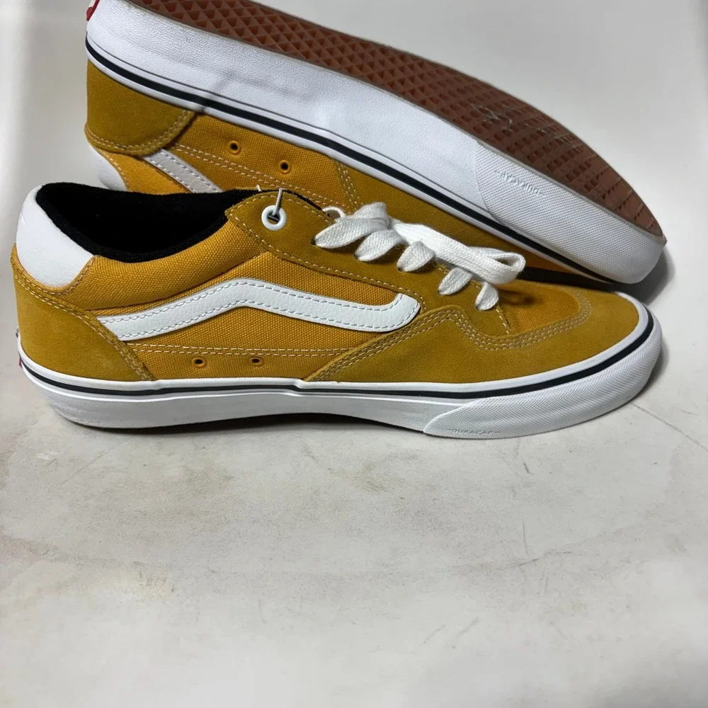 Vans Rowley Skateboarding Shoes Mens 11.5 Mustard Yellow Suede Canvas Sneakers